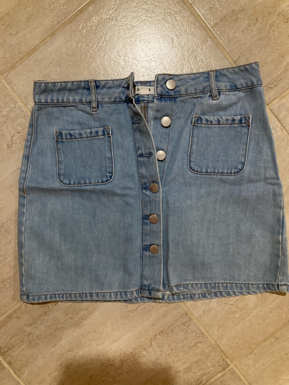 Garage Light Blue Denim Straight Skirt with Front Buttons